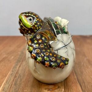 Faberge style enamel Swarovski crystal Sea Turtle hatching egg box trinket